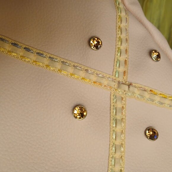 New Travel Sling Crossbody bag Pink Pebbled faux leather Peach rhinestone trim - Picture 11 of 12